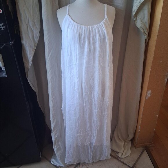 Meo Meli MADE IN ITALY White cotton mixi dress with adjustable straps and a flow - Picture 1 of 7